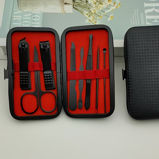 1pc Stainless Steel All-in-One Care Set: Red Nail Clipper